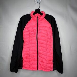 32 Degrees Pink Black Quilted Jacket Womens XL Down Filled Neon Full Zip